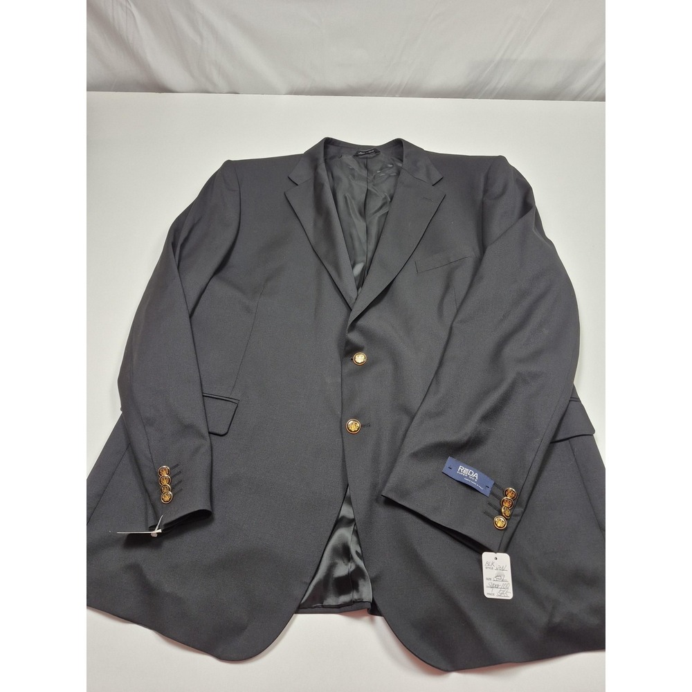 Zanieri Blazer Mens 52L Black Wool 3 Button Super 100s Reda Italy Gold Buttons